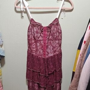 Elegant Lace Burgundy Nightgown